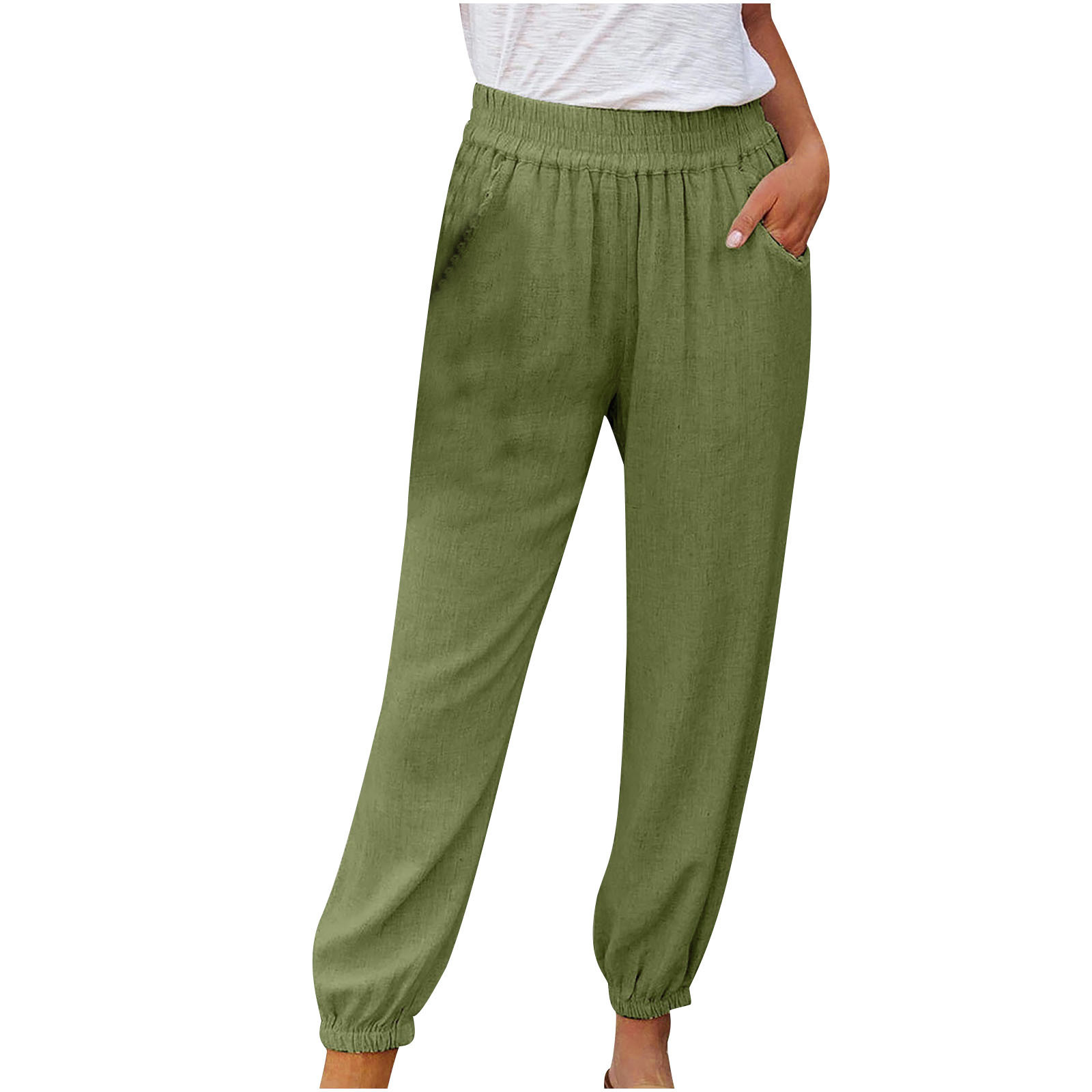 thumbnail image 1 of Pantalones casuales con cordón para mujer talla grande - Cintura elástica, bolsillos, poliéster, corte holgado, aptos para el día a día, la playa y para dormir, para todas las estaciones, 1 of 8